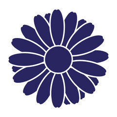Dark blue flower icon with white outline isolated on white background