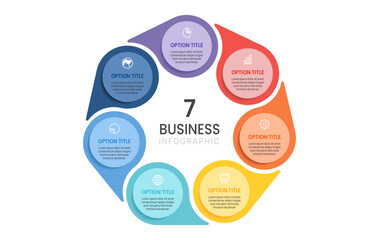 7 Option Circular Business Infographic with Icons and label design. flow chart presentations.