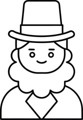 Minimalist black outline vector illustration of a leprechaun with a hat and beard