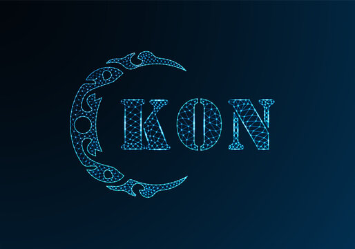 Low poly letter logo KON design. KON letter logo low poly vector design on blue color gradient background. KON logo low poly design