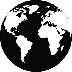 Globe silhouette vector with continents in black and white earth world 1