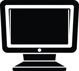 Black computer monitor silhouette with white outline and base screen display
