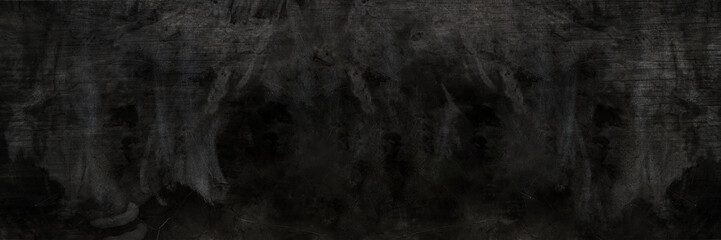 Blank wide screen Real chalkboard background texture in college concept for back to school panoramic wallpaper for black friday white chalk text draw graphic. Empty surreal room wall blackboard pale.