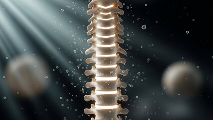 detailed human spine with glowing highlights and floating particles