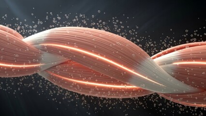 Futuristic abstract DNA strand illustration with glowing elements and dynamic