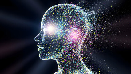 Digital Human Mind Concept with Glowing Particles and Consciousness