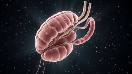 Detailed 3D Illustration of a Vibrant Bacterial Cell with Flagella in Space