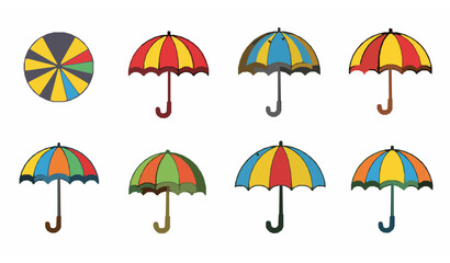 Obraz premium Colorful cartoon umbrellas set vector illustration for rainy season