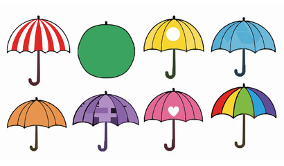 Cartoon umbrella set for kids rainy season flat vector illustration