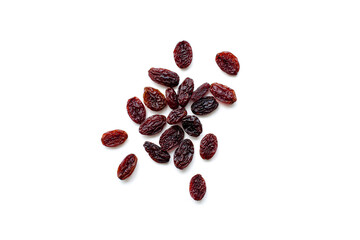 Dried raisins isolated on white background.