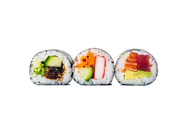 Sushi rolls isolated on white background. © Роман Фернаті