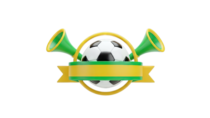 3D Soccer Fan Emblem with Horns and Banner
