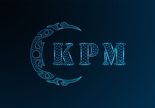 Low poly letter logo KPM design. KPM letter logo low poly vector design on blue color gradient background. KPM logo low poly design
