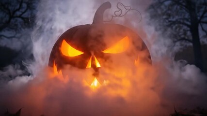 Spooky Jack-o'-Lantern Emerging from Swirling Smoke