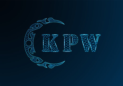 Low poly letter logo KPW design. KPW letter logo low poly vector design on blue color gradient background. KPW logo low poly design