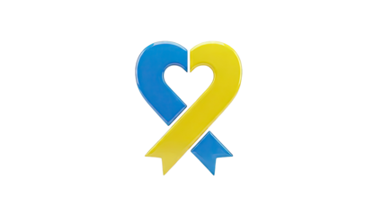 3D Heart Ribbon - Blue and Yellow