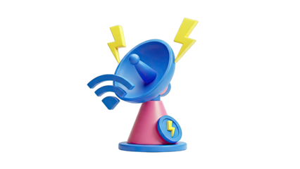 3D Render of a Satellite Dish with Wi-Fi and Lightning Symbols