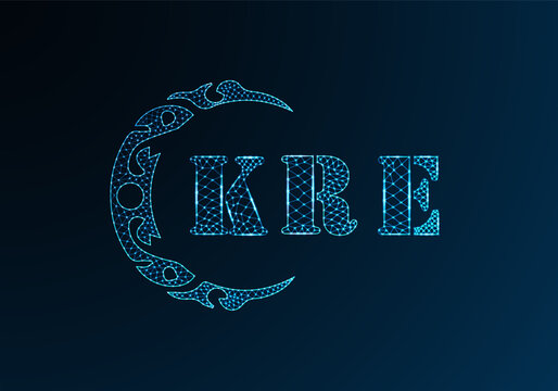 Low poly letter logo KRE design. KRE letter logo low poly vector design on blue color gradient background. KRE logo low poly design