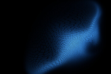 Abstract Blue Wavy Surface With Hexagonal Pattern And Dark Background image photo
