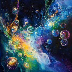 Abstract Bubbles, Color Flow, Liquid Art, Cosmic Colors, Fantasy Paint, Abstract Energy, Color Splash, Art Motion, Fluid Dream