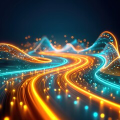 Fototapeta premium Abstract background with colorful winding light streaks and glowing particles.