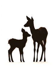 Silhouette of doe and fawn