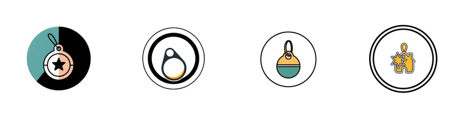Obraz premium Four circular icons in a row on a white background a star medal a can top a twotoned tag and a house ornament