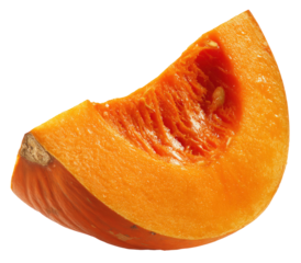 Vibrant Orange Pumpkin Slice with Visible Texture and Seeds Isolated on Transparent Background
