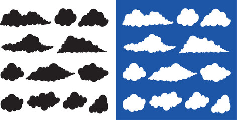 Cloud Vector Silhouette and White Clouds Collection, Sky Weather Elements Set for Background and Design Use