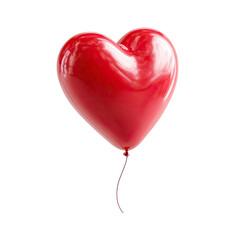 Vibrant Red Heart-Shaped Balloon with Shiny Finish and String Isolated on Transparent Background