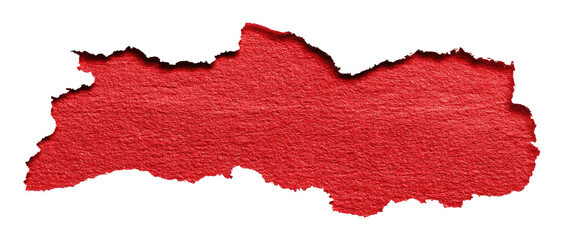 Vibrant Red Torn Paper Texture Fragment with Rough Edges Isolated on Transparent Background
