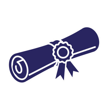 blue diploma certificate icon with ribbon and seal symbolizing achievement and recognition