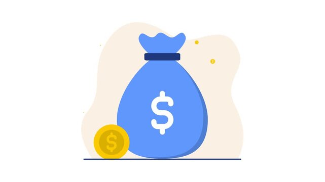 Animated money bag and growing coin stack illustration