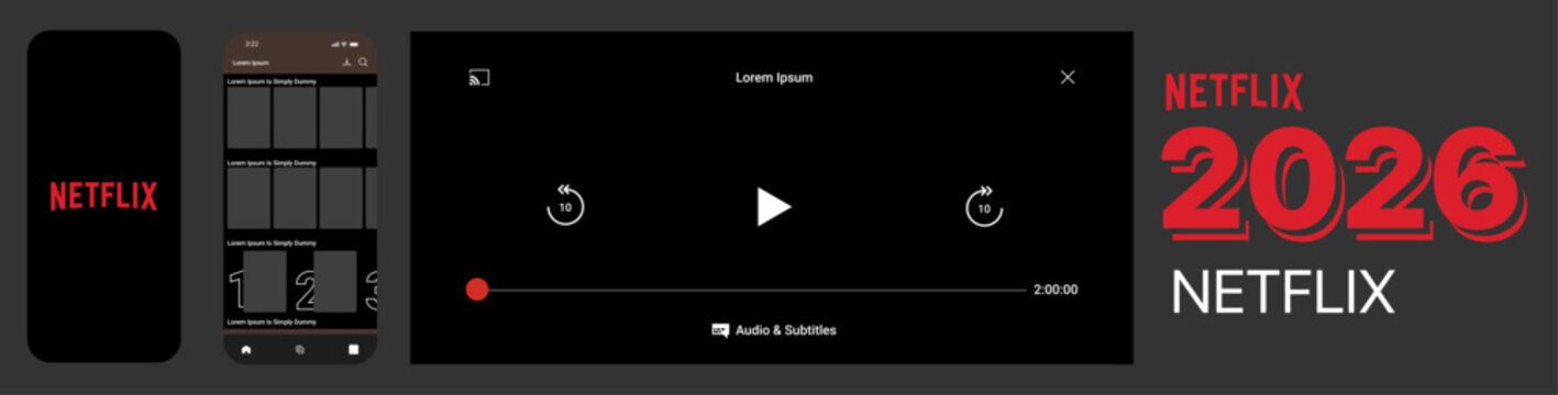 Netflix Mobile App Interface Mockup, Video Player, Streaming UI and Feed Screen on iPhone 2026