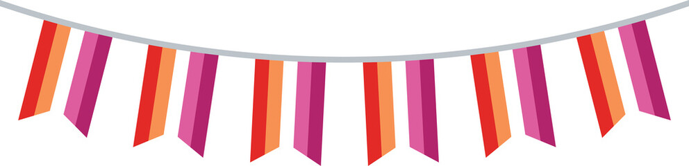 Orange, white, and pink colored party bunting, as the colors of the lesbian flag. LGBTQI concept. Flat design illustration.