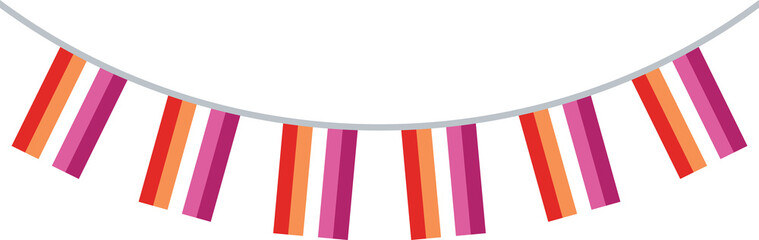 Orange, white, and pink colored party bunting, as the colors of the lesbian flag. LGBTQI concept. Flat design illustration.