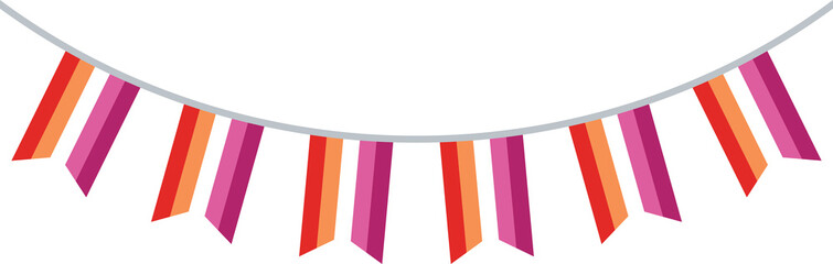Orange, white, and pink colored party bunting, as the colors of the lesbian flag. LGBTQI concept. Flat design illustration.