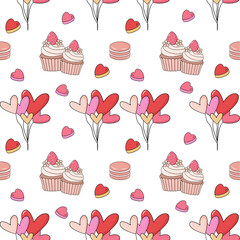 Valentine&rsquo;s Day Seamless Pattern Hand Draw Flat Design with Hearts Love Theme and Pastel Color Palette
