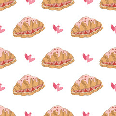 Valentine&rsquo;s Day Seamless Pattern Hand Draw Flat Design with Hearts Love Theme and Pastel Color Palette