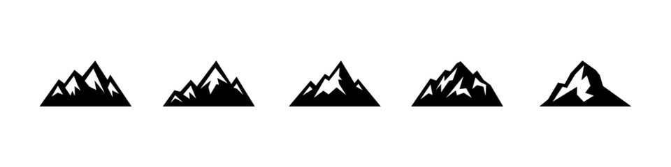 Minimalist black mountain peaks. Sharp jagged outline icon design for adventure, outdoor, hiking and climbing themes © Lifeking