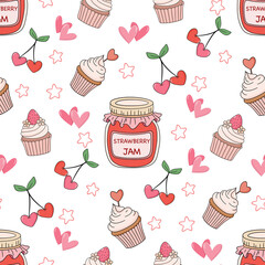 Valentine&rsquo;s Day Seamless Pattern Hand Draw Flat Design with Hearts Love Theme and Pastel Color Palette