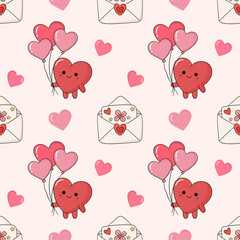 Valentine&rsquo;s Day Seamless Pattern Hand Draw Flat Design with Hearts Love Theme and Pastel Color Palette