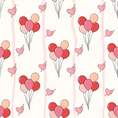 Valentine&rsquo;s Day Seamless Pattern Hand Draw Flat Design with Hearts Love Theme and Pastel Color Palette