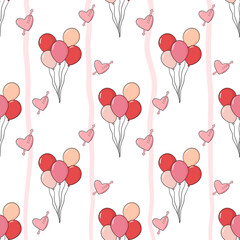 Valentine&rsquo;s Day Seamless Pattern Hand Draw Flat Design with Hearts Love Theme and Pastel Color Palette