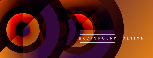 Obraz premium Abstract dynamic composition. Concentric circles, gradients, orange, purple hues create modern visual effect. Background design element.
