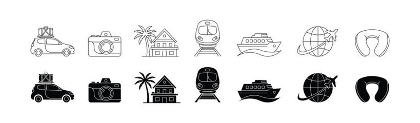 Travel and tourism icon set Vector on transparent background.
