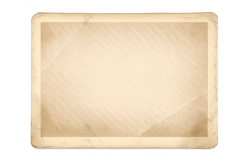 Old empty paper frame showing aged vintage texture with worn edges, sepia toned blank space, transparent background