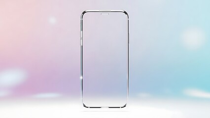Elegant transparent smartphone outline against soft gradient backdrop design.