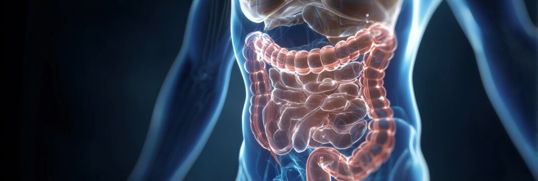 Detailed visualization of the human digestive system with focus on intestines