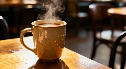 Warm Hot Beverage Cup in Cozy Cafe Setting